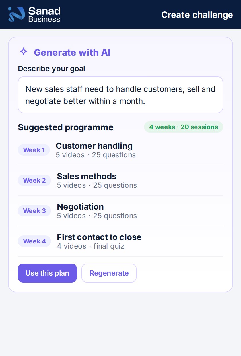 Sanad Business dashboard: Build with AI